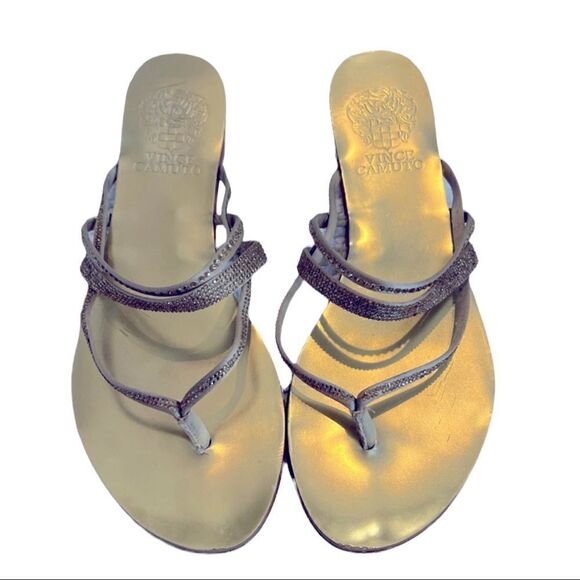 Vince Camuto Evora Rhinestone Strappy Slip On Sandals Gold Size 6.5M - Picture 2 of 8